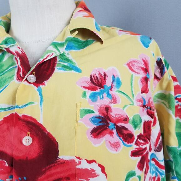 Polo Ralph Lauren Caldwell Shirt Mens Large Yellow Silk Cotton Camp Hawaiian - Picture 4 of 11